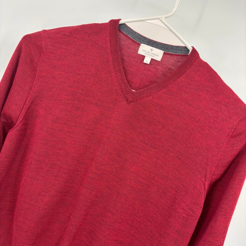 Toscano Firenze V-Neck Sweater Mens XL Red‎ Excellent 100% Merino Wool Italy